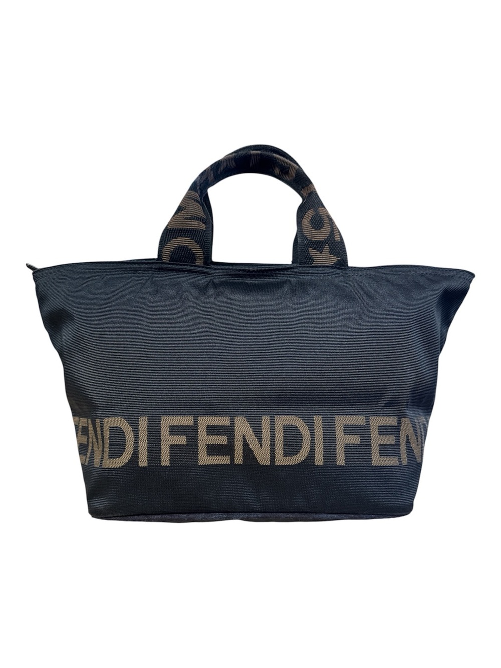 Fendi Black and Brown Logo Canvas Tote Bag Authentic Zipper Closure